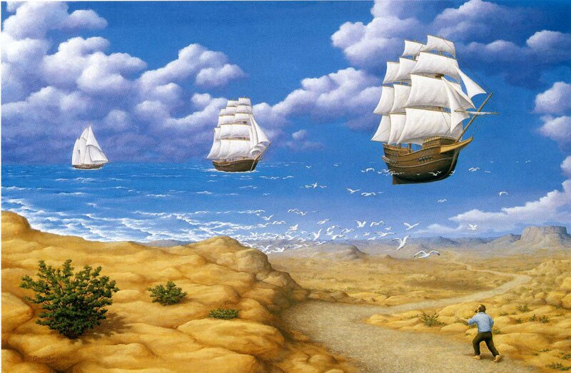 Sailing Ships in Desert