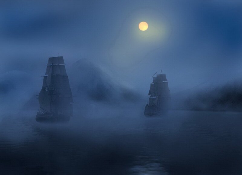 Sailing Ships in Fog