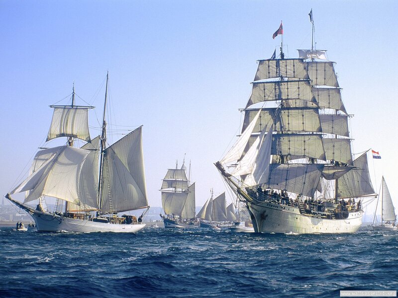 Sailing Ships in Formation — Blue