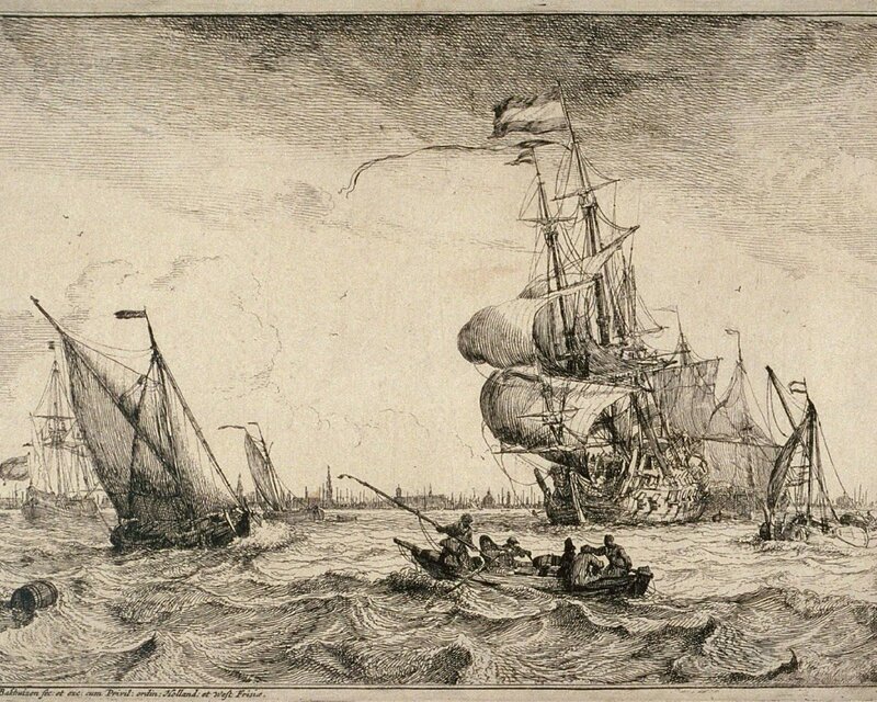 Sailing Ships in Harbor — Black