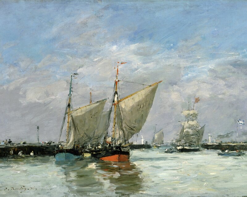 Sailing Ships in Harbor — Blue, Calm