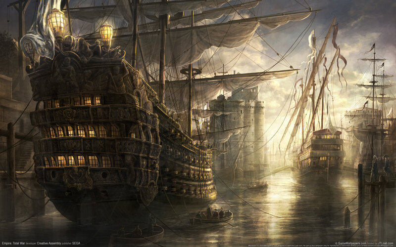 Sailing Ships in Harbor — Brown, Dramatic