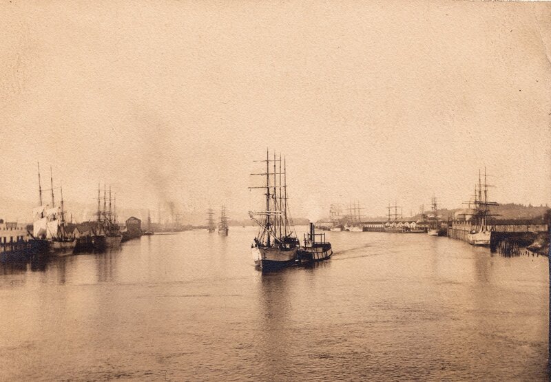 Sailing Ships in Harbor — Sepia
