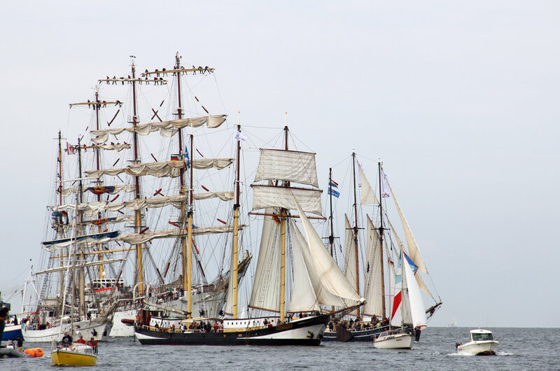 Sailing Ships in Harbor — White