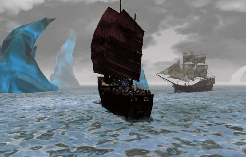Sailing Ships in Icy Waters — Blue