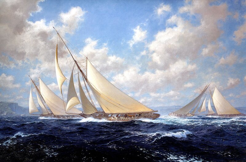 Sailing Ships in Ocean — Blue