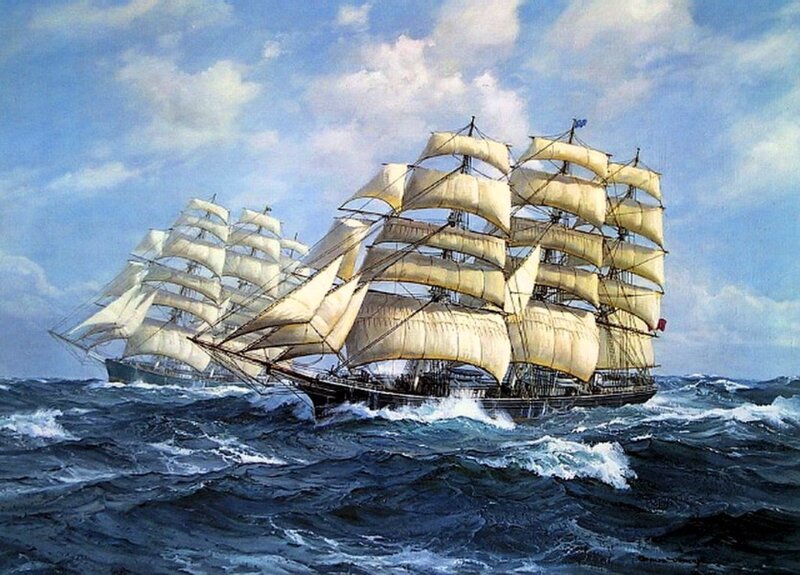 Sailing Ships in Ocean