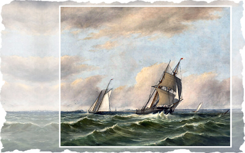 Sailing Ships in Rough Sea — Blue