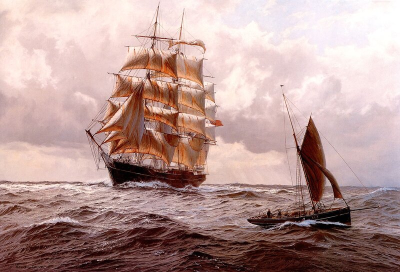 Sailing Ships in Rough Sea — Brown