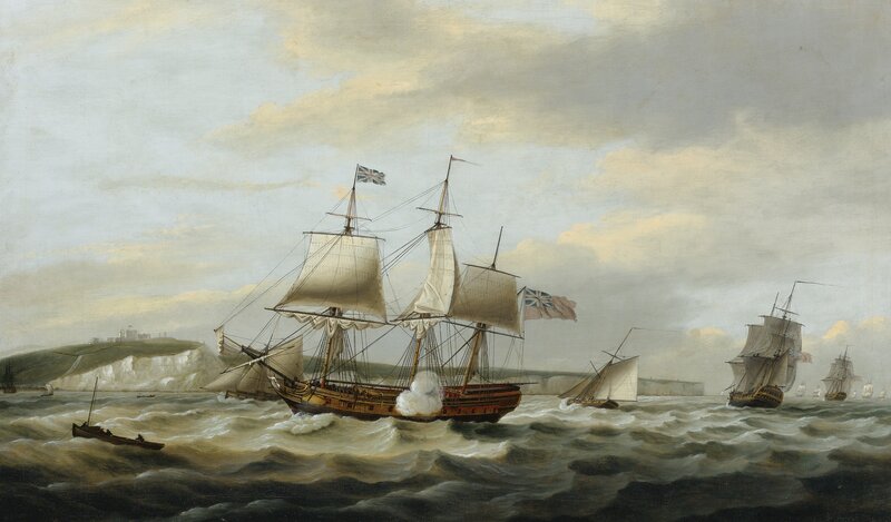 Sailing Ships in Rough Sea — Gray