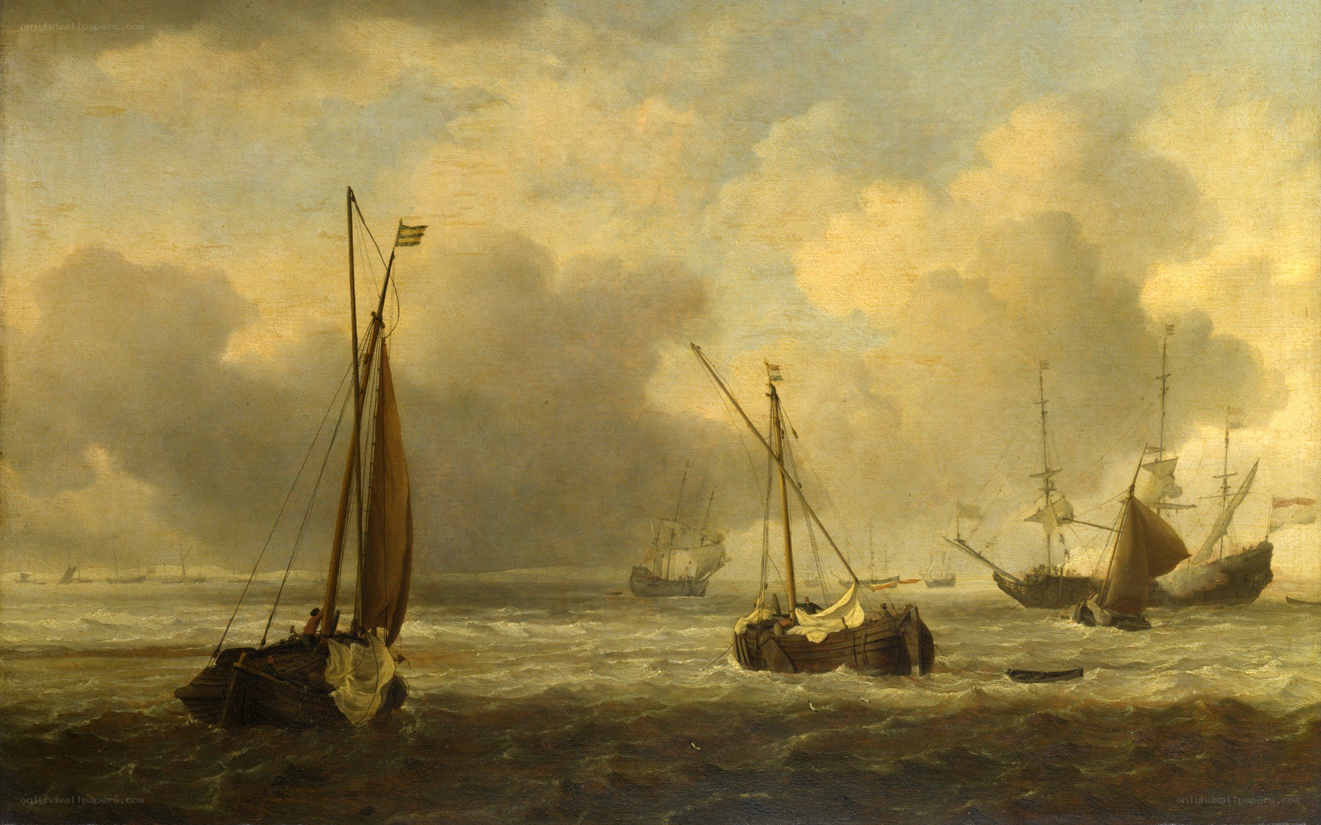 Sailing ships in rough seas