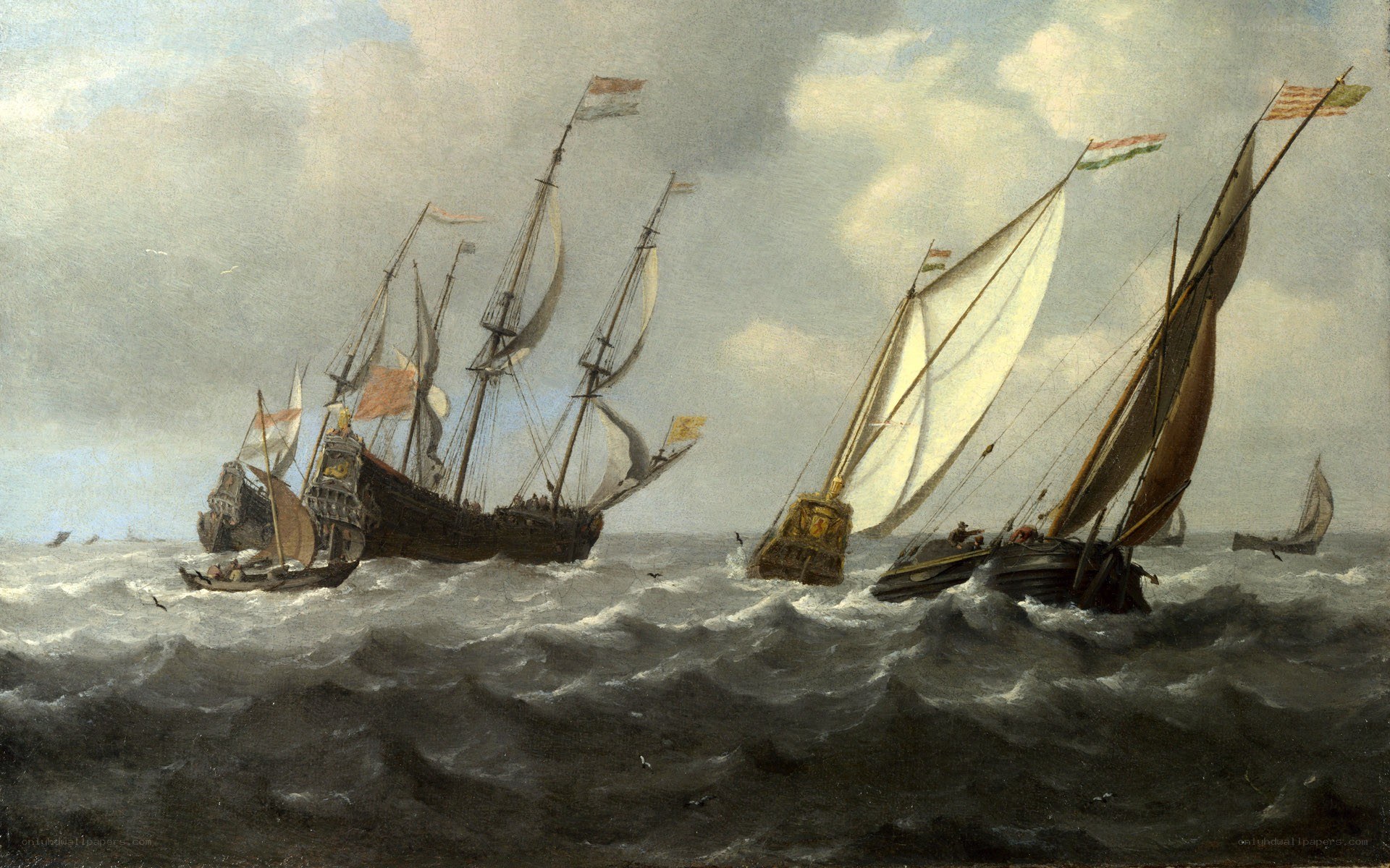 Sailing ships in rough seas