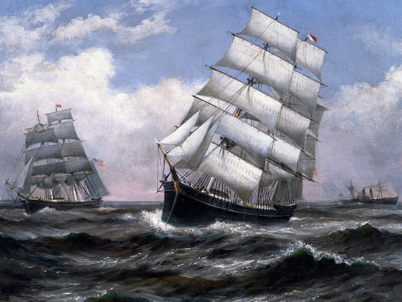 Sailing ships in rough seas