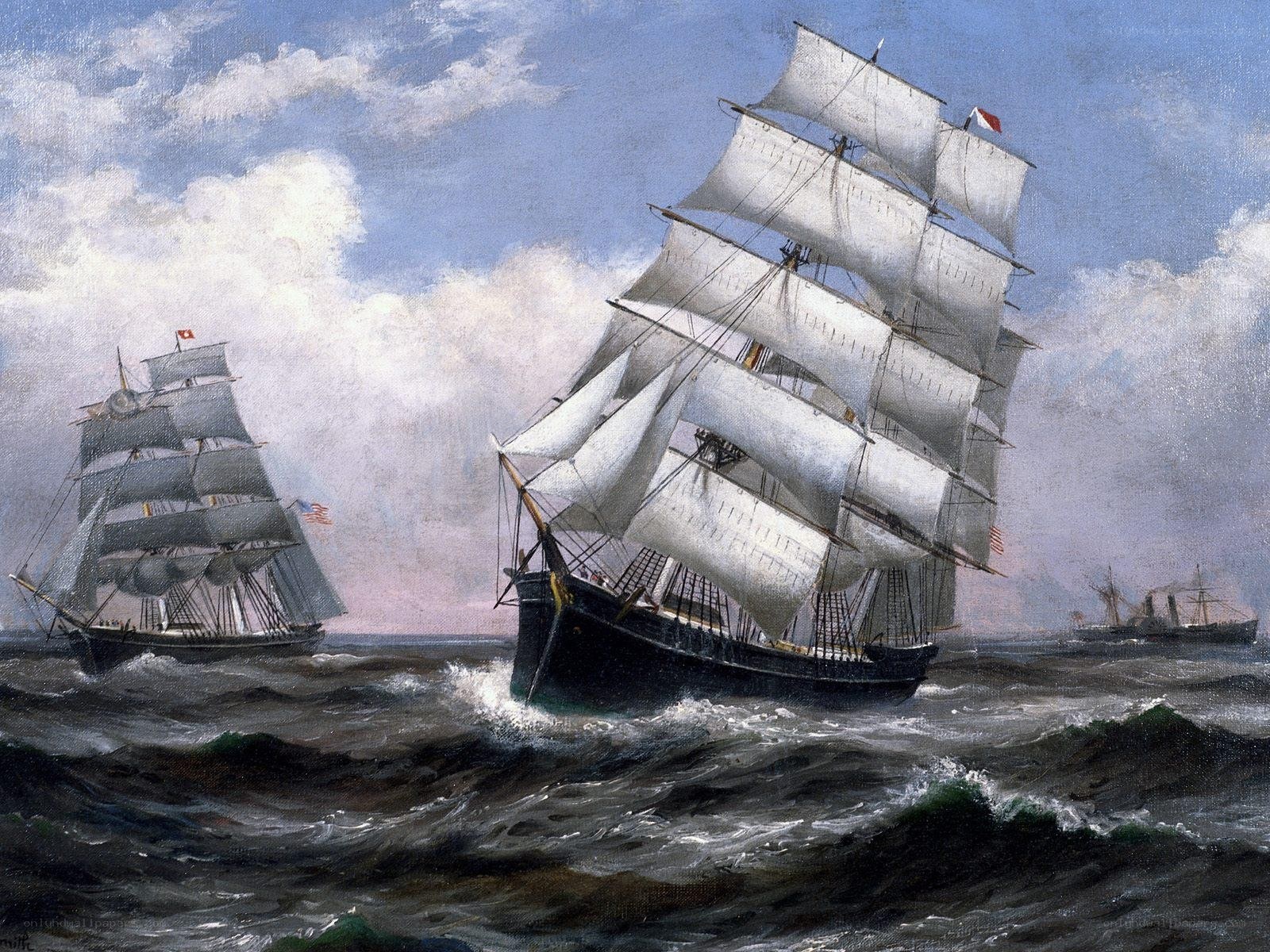 Sailing ships in rough seas