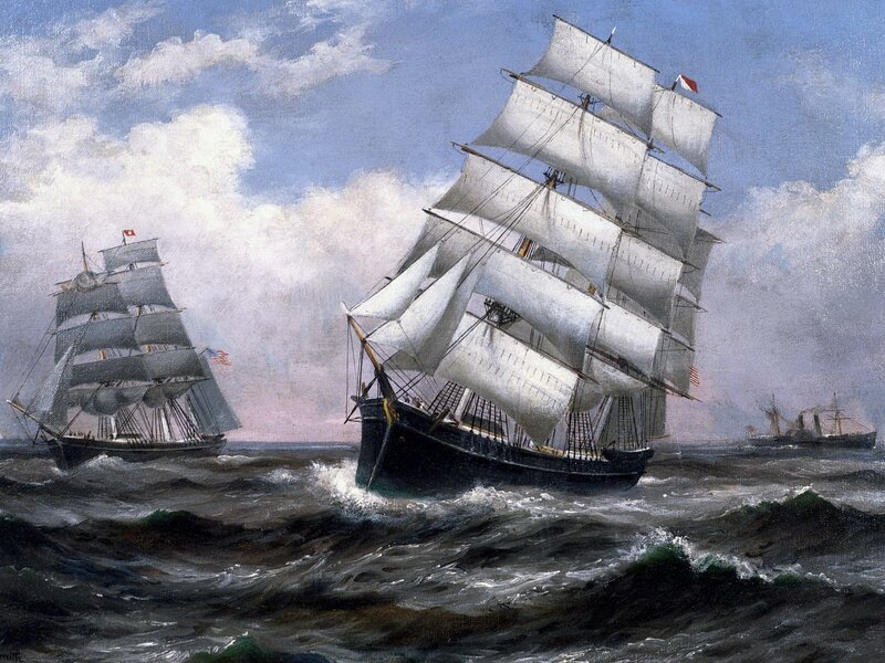 Sailing ships in rough seas