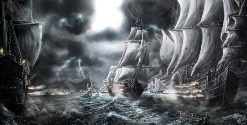 Sailing Ships in Storm — Black