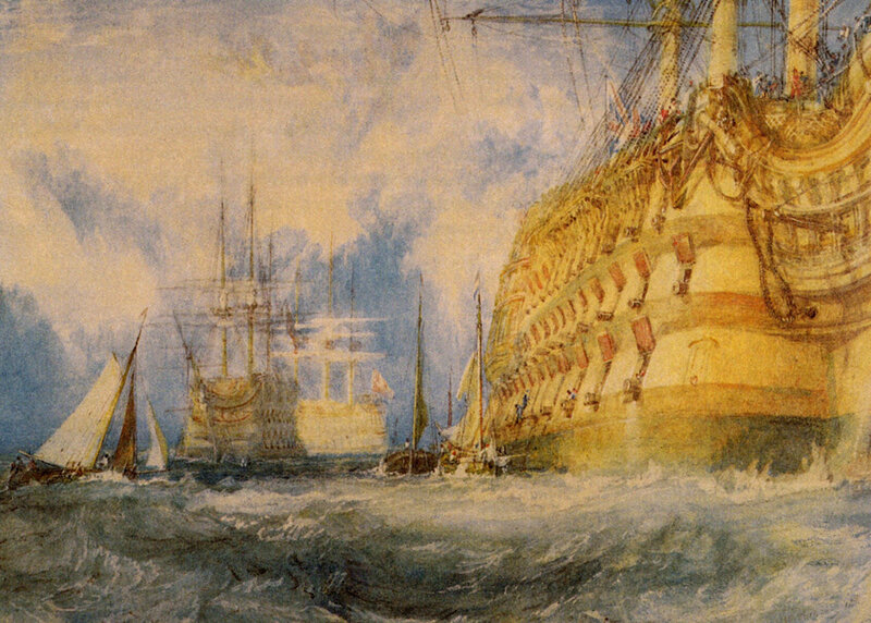 Sailing Ships in Storm — Blue, Dramatic, Painting