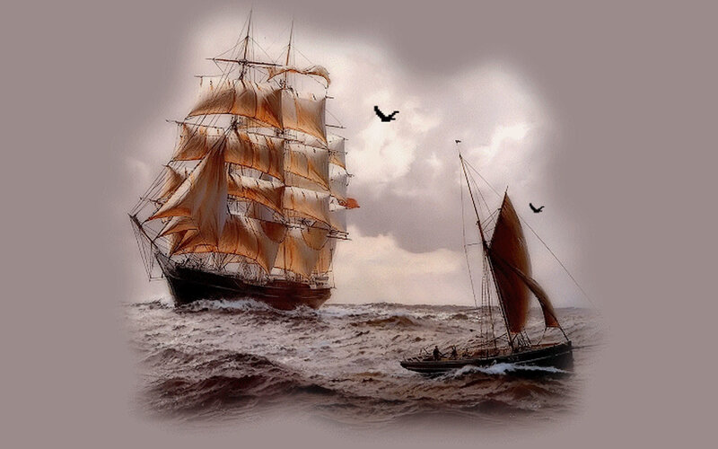 Sailing Ships in Storm — Brown