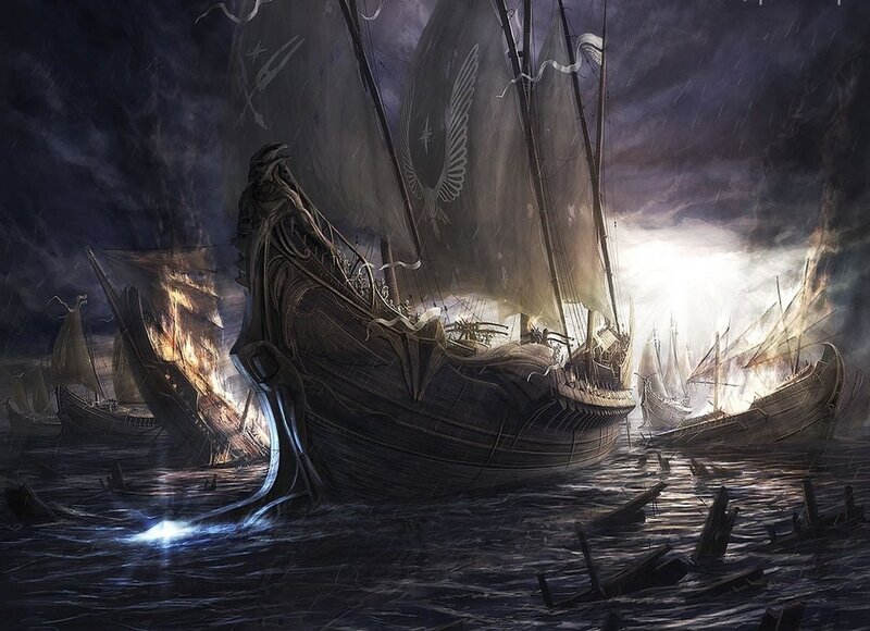 Sailing Ships in Storm — Dark Blue