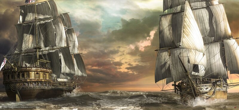 Sailing Ships in Storm — Gray, Dramatic