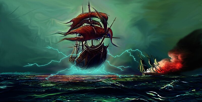 Sailing Ships in Storm — Green