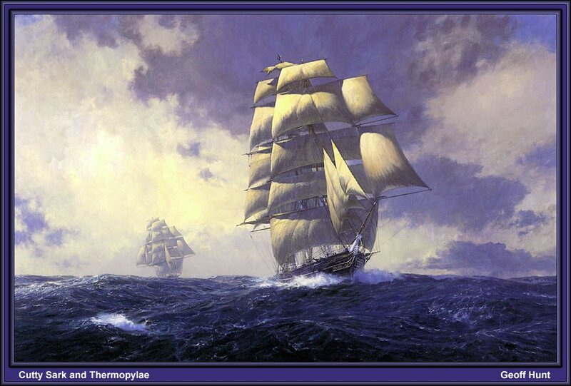 Sailing ships in stormy sea