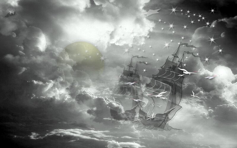 sailing ships in the clouds