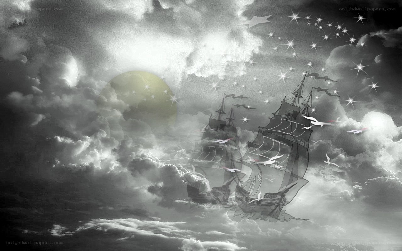 sailing ships in the clouds