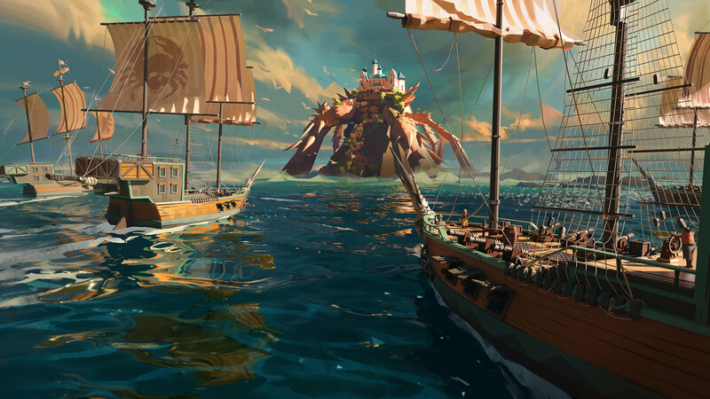 Sailing Ships Near Island