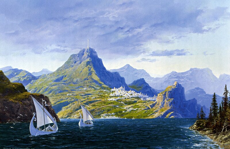Sailing Ships Near Mountain