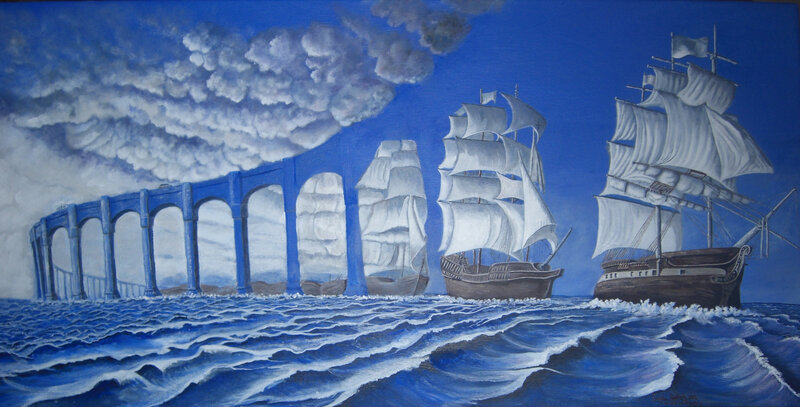 Sailing Ships on Ocean — Blue
