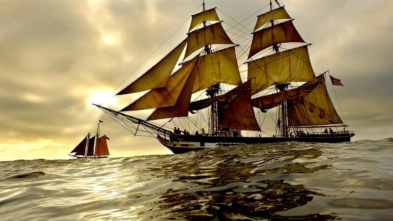 Sailing Ships on Ocean — Yellow