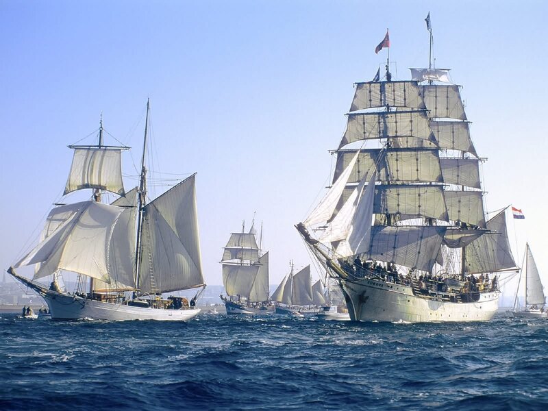 Sailing Ships on Sea — Blue, Serene