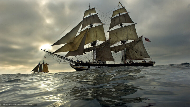 Sailing ships on the open sea