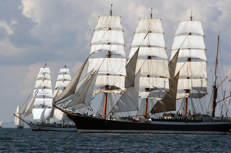 Sailing Ships on Water — White