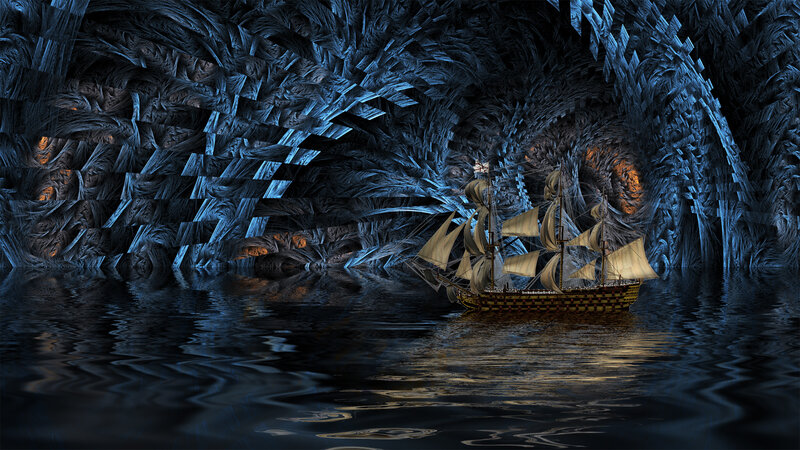 sailing through a dark cave