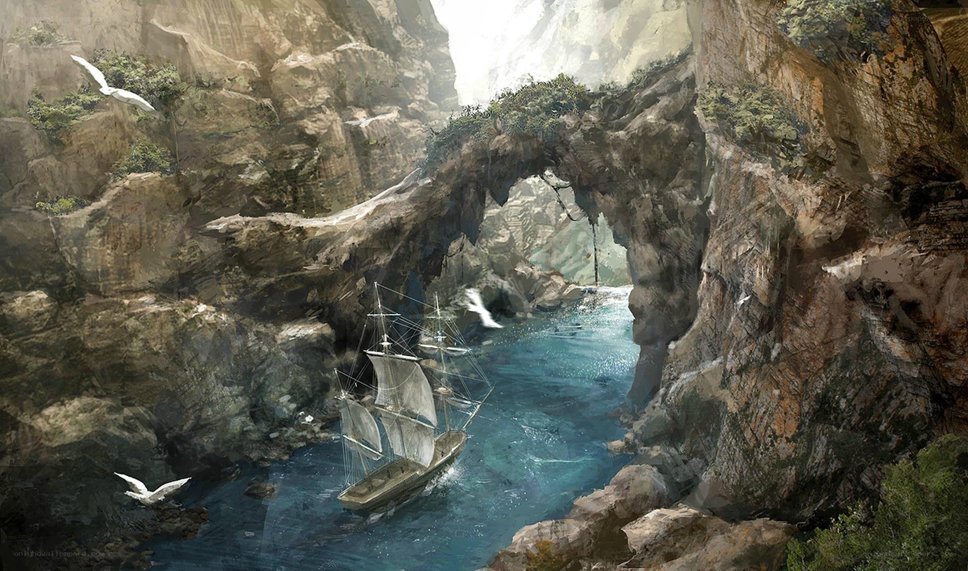 Sailing through a rocky archway