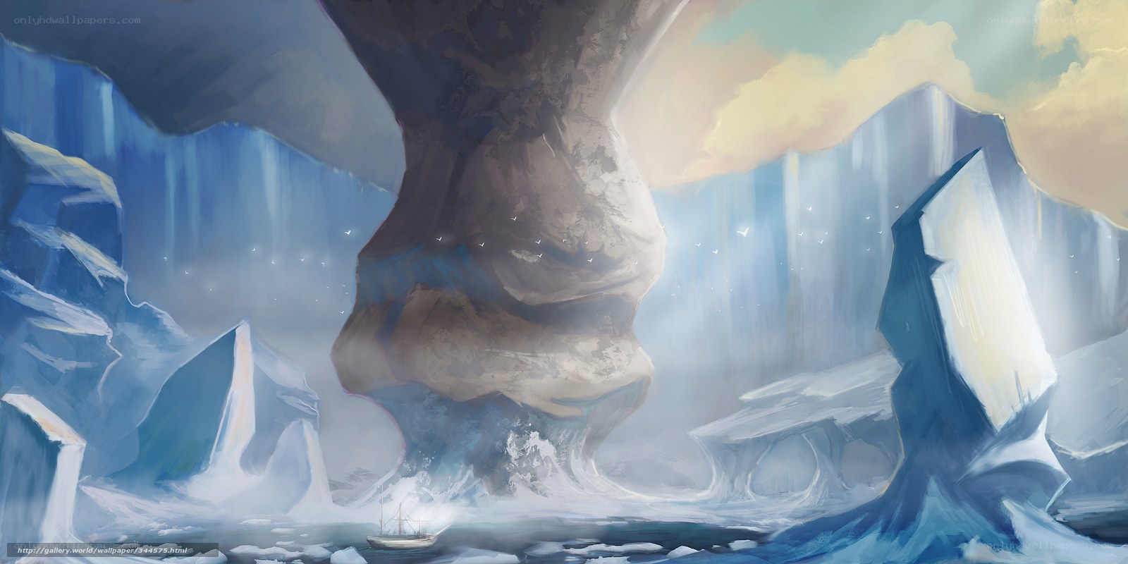 Sailing through an icy archway