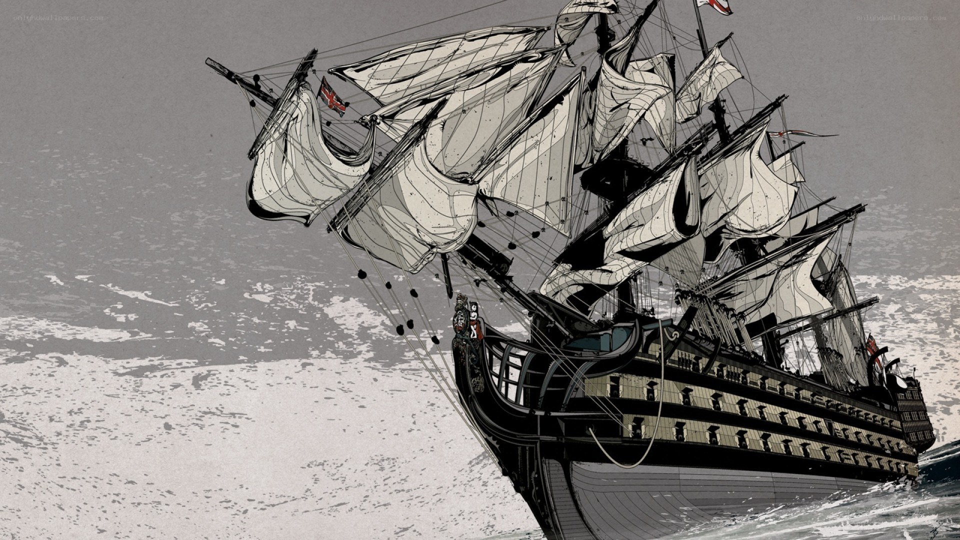 sailing warship at sea