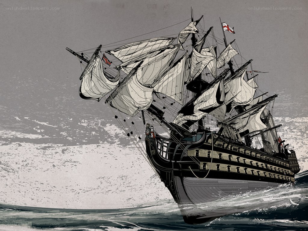sailing warship at sea