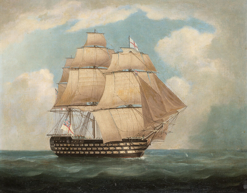 Sailing Warship at Sea — Blue