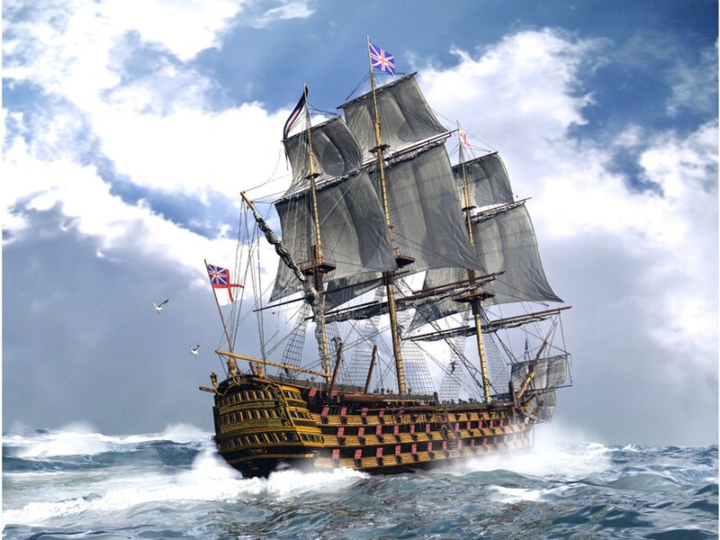 Sailing Warship — Blue, Dramatic, Afternoon