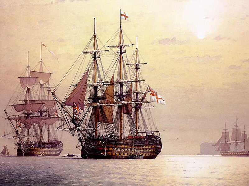 Sailing Warships at Sea — Yellow
