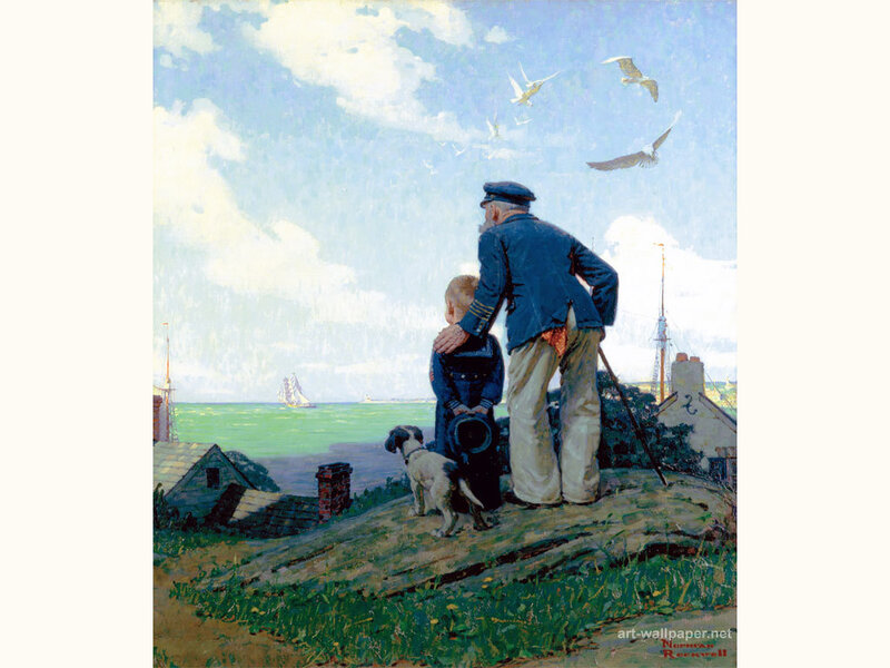 Sailor and boy watching ships