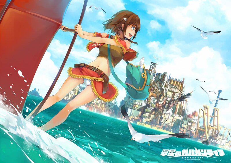 sailor girl on a windsurfing board