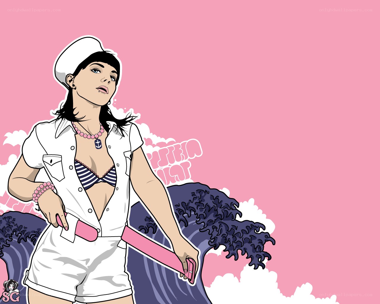 sailor girl with pink wave