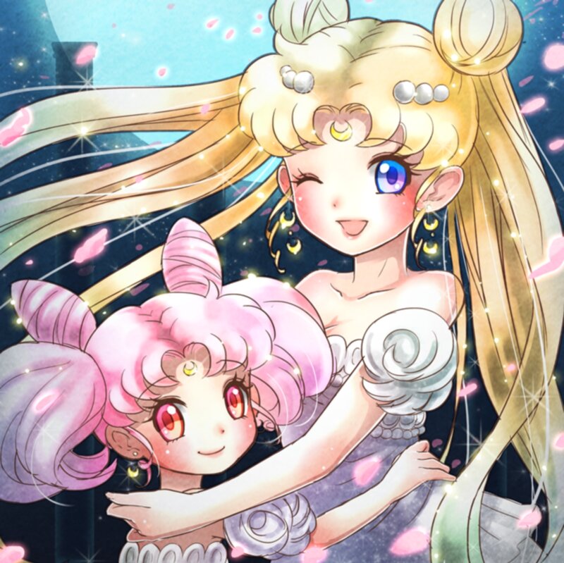 Sailor Moon and Chibiusa — Blue, Joyful