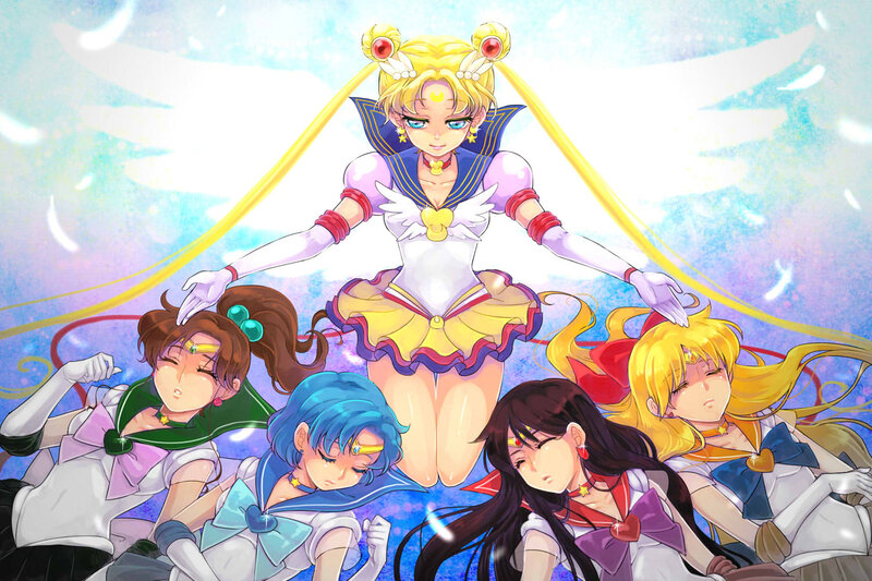 Sailor Moon and Her Team — Blue, Dramatic, Digital Art