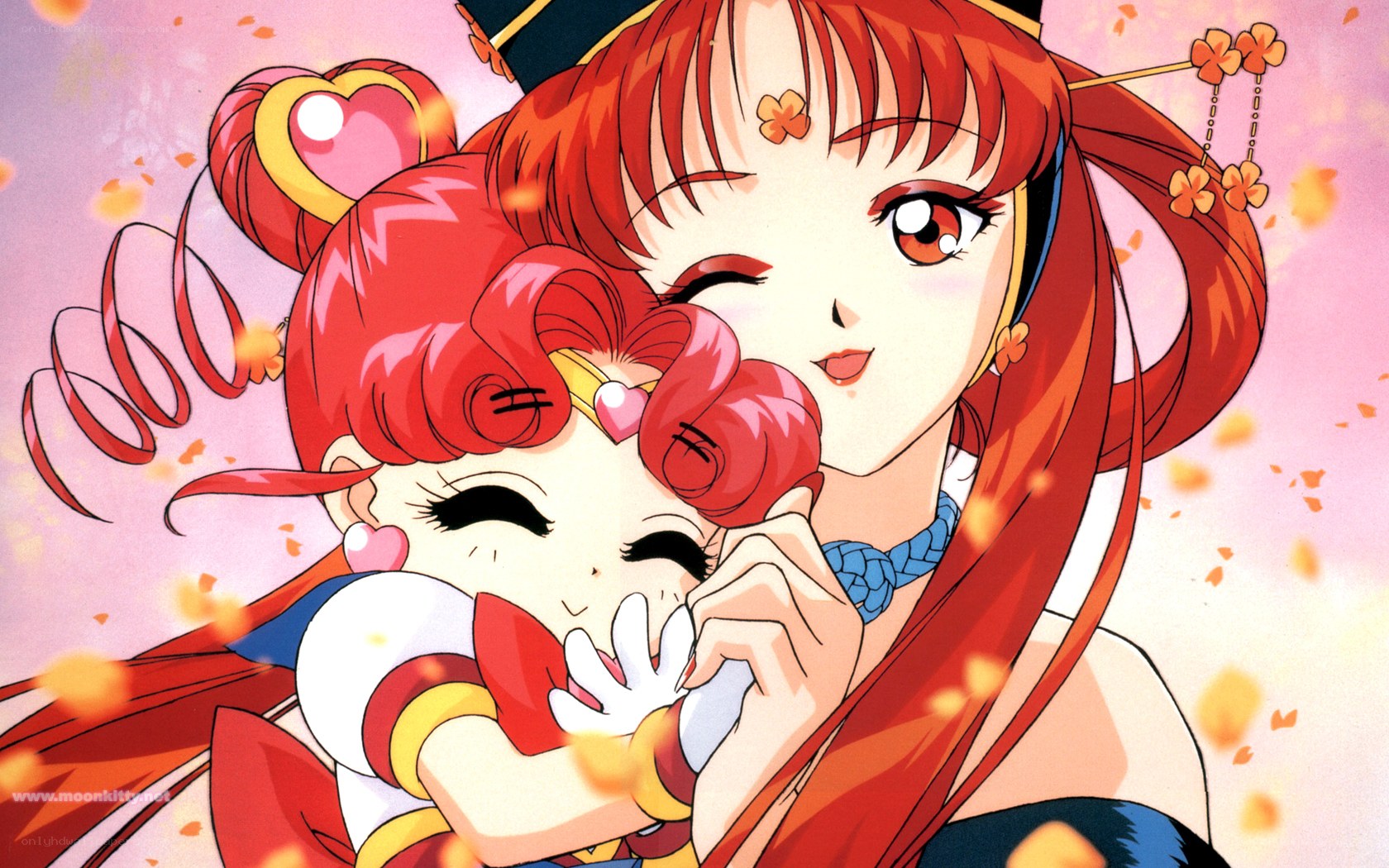 Sailor Moon and Sailor Chibi Moon hug