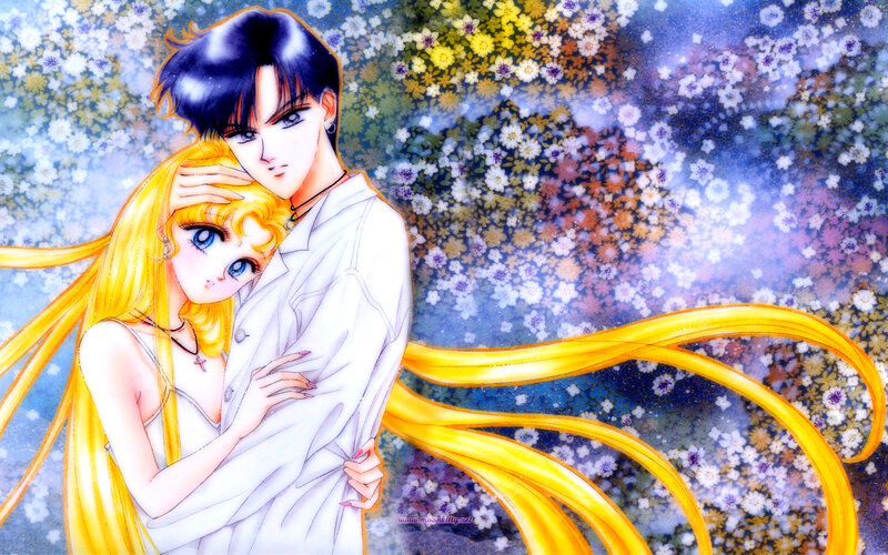 Sailor Moon and Tuxedo Mask embrace